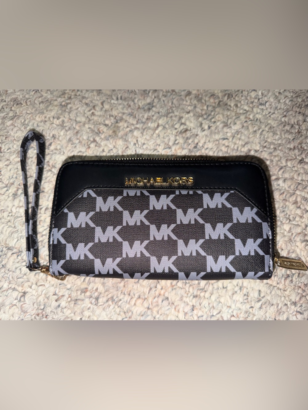 Michael Kors Black and Gray MK Logo Wristlet